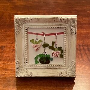 Authentic Sea Glass & Sea Pottery Art Depicting Hanging Plants